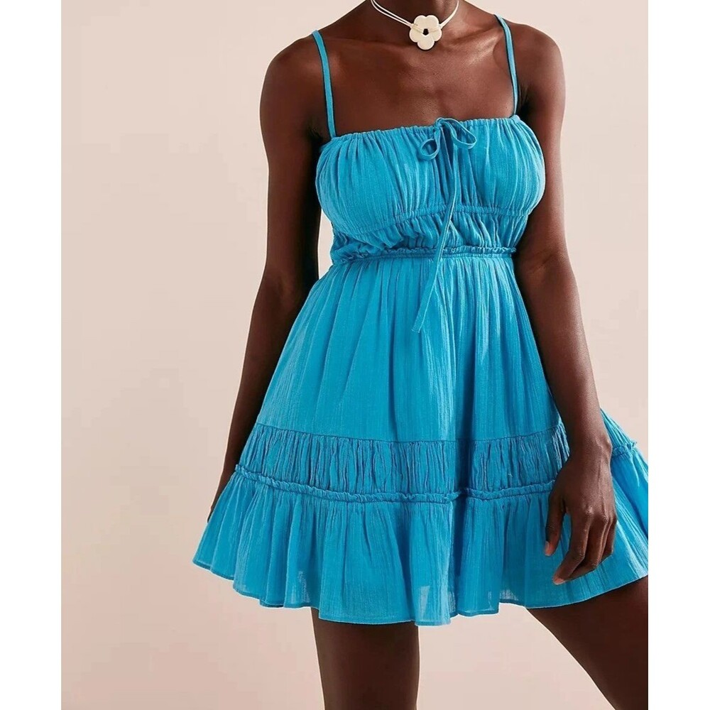 Free People Free -est Taking Sides Mini Dress Cotton Tiered Ruffle L 286414